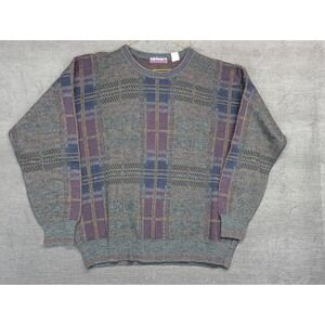 Vintage Dad Sweater Smith-Forester Italian Made Wool Blend Plaid Grandpa Size XL